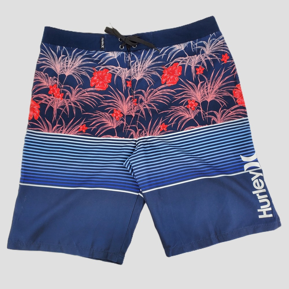 Hurley Boys Size 20/30 Swim Board Shorts Midnight‎ Navy Floral Stripe Summer